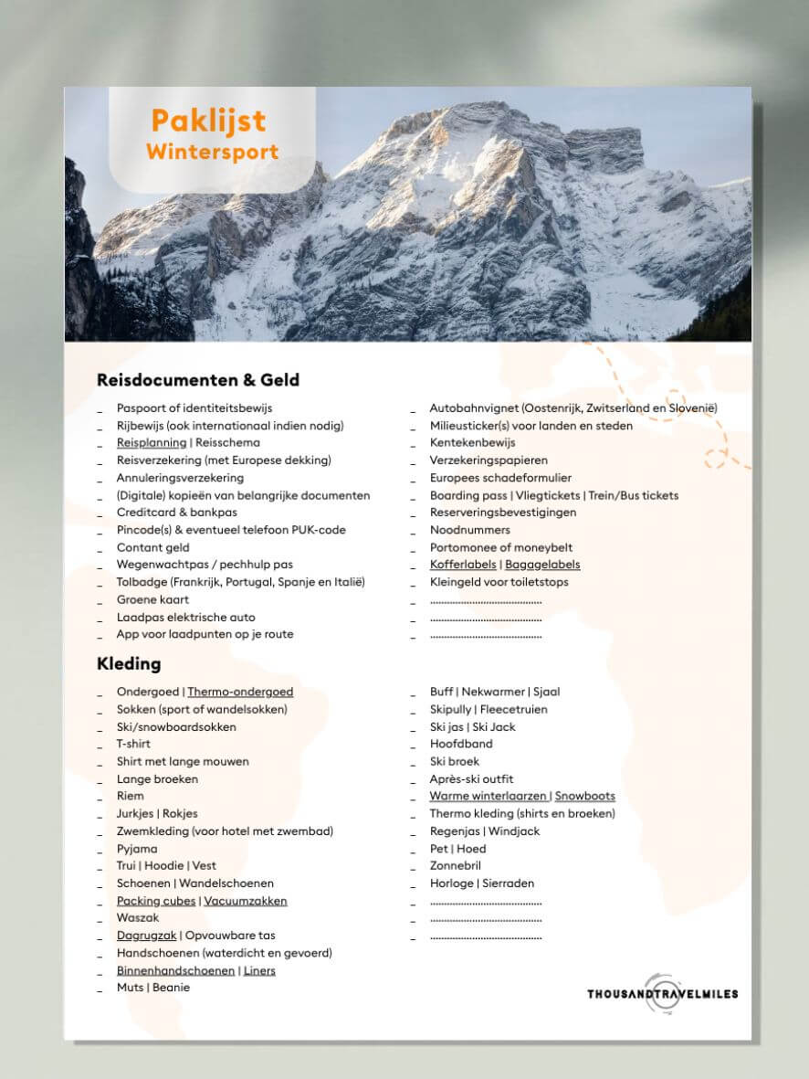 Paklijst Wintersport